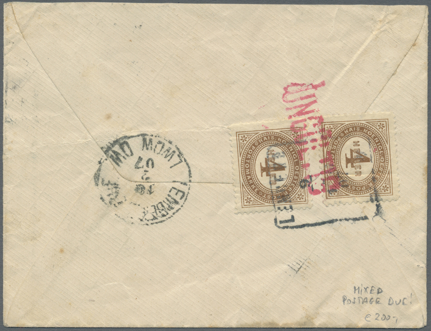 Br Österreich - Portomarken: 1899, 12 H. Geschnitten Und 2 H. Gezähnt Mit Stempel "LEMBERG 10.2.07" Vorderseitig - Taxe