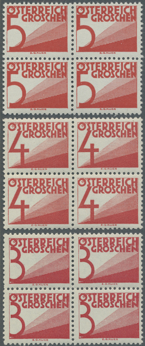 ** Österreich - Portomarken: 1925, Portomarken, schneeweiße Luxusserie als VIERERBLOCKS, A.N.K. 3.200.- Euro