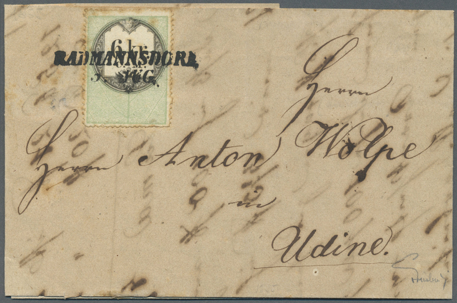 Br Österreich - Stempelmarken: 1855, 6 Kr C.M. Grün/schwarz, Als Freimarke Verwendet Mit übergehendem Stempel L2 - Fiscaux