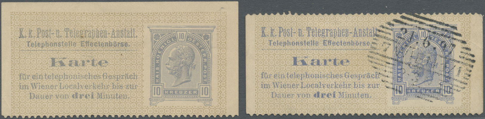 GA Österreich - Telefonsprechkarten: 1896, Sprechkarte Der Telefonstelle Effektenbörse Für Den Wiener Lokalverkeh - Other & Unclassified