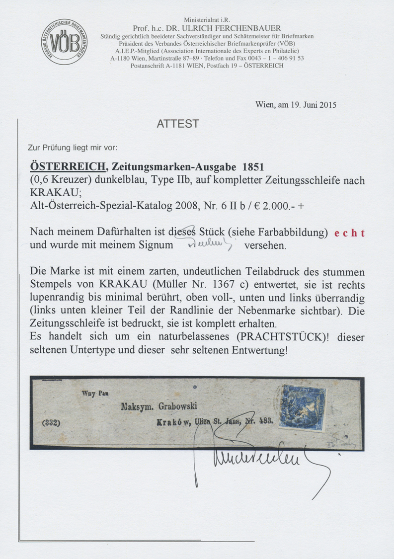 Br Österreich - Zeitungsstempelmarken: 1851 (0,6 Kreuzer) Dunkelblau, Type IIb Auf Kompletter, Gedruckter Zeitung - Journaux