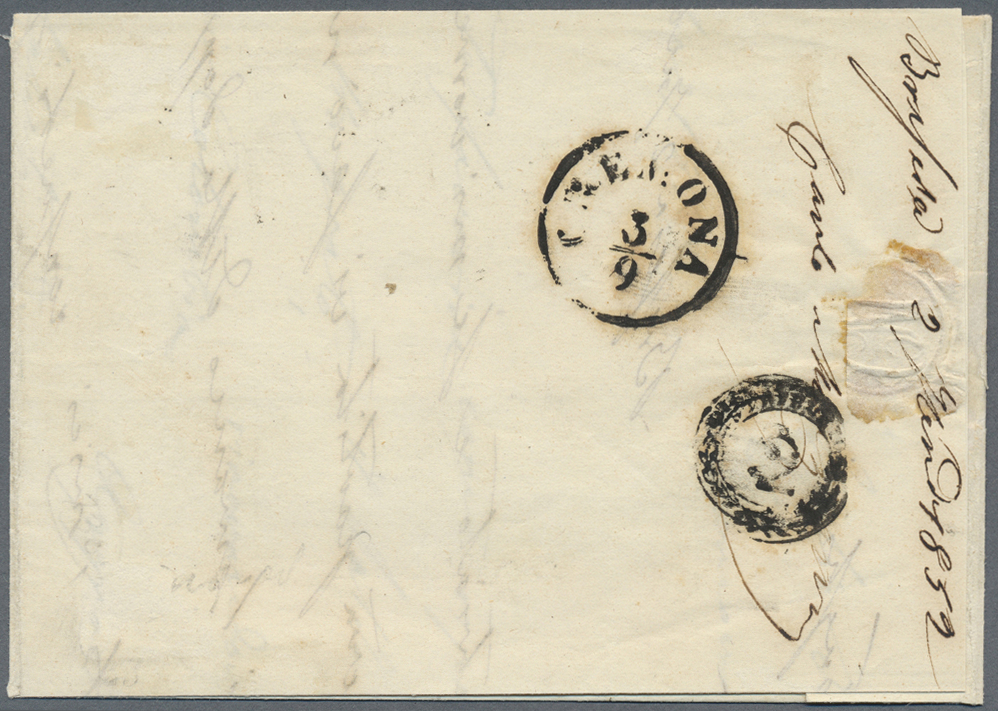 Br Österreich - Lombardei Und Venetien: 1850: 5 Centes, Orangegelb, Dreierstreifen, Links Geschnitten, Drei Seite - Lombardo-Vénétie