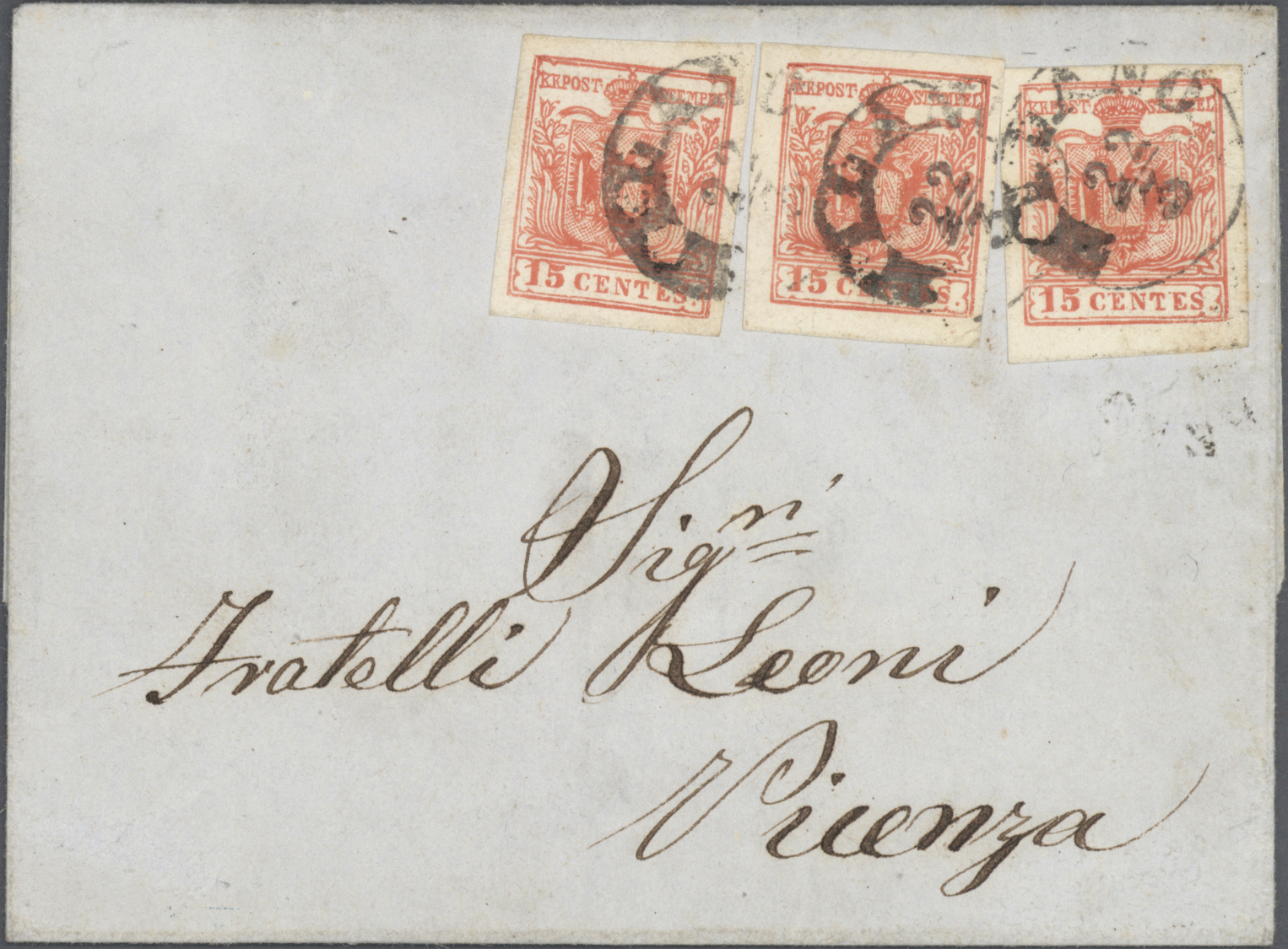Br Österreich - Lombardei Und Venetien: 1857, Mailänder Postfälschung 15 C. Rot In Type I, Drei Allseits Breitran - Lombardy-Venetia