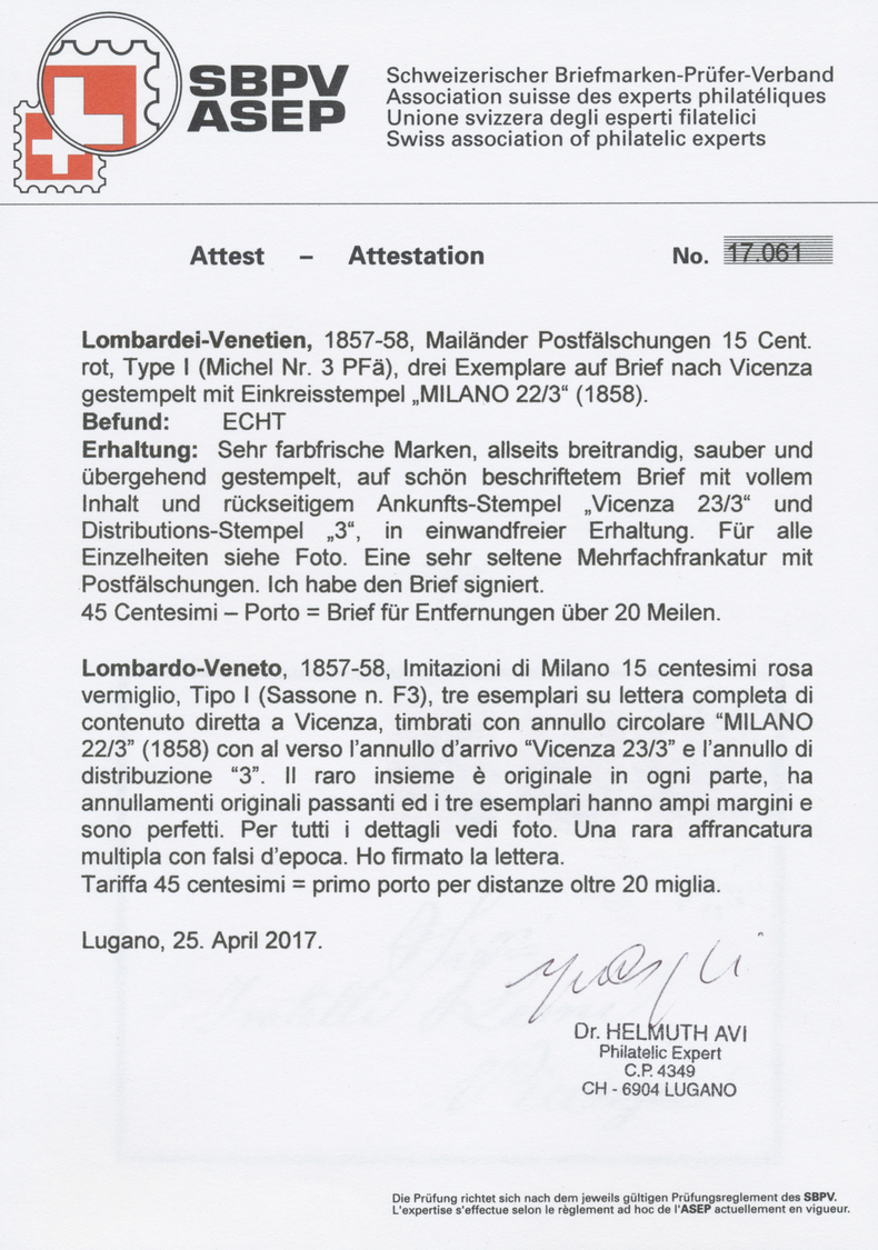 Br Österreich - Lombardei Und Venetien: 1857, Mailänder Postfälschung 15 C. Rot In Type I, Drei Allseits Breitran - Lombardy-Venetia