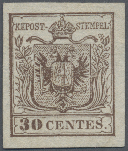 (*) Österreich - Lombardei Und Venetien: 1850, 30 C. Braun, Handpapier, Farbfrisches Ungebrauchtes Exemplar Ohne G - Lombardo-Vénétie