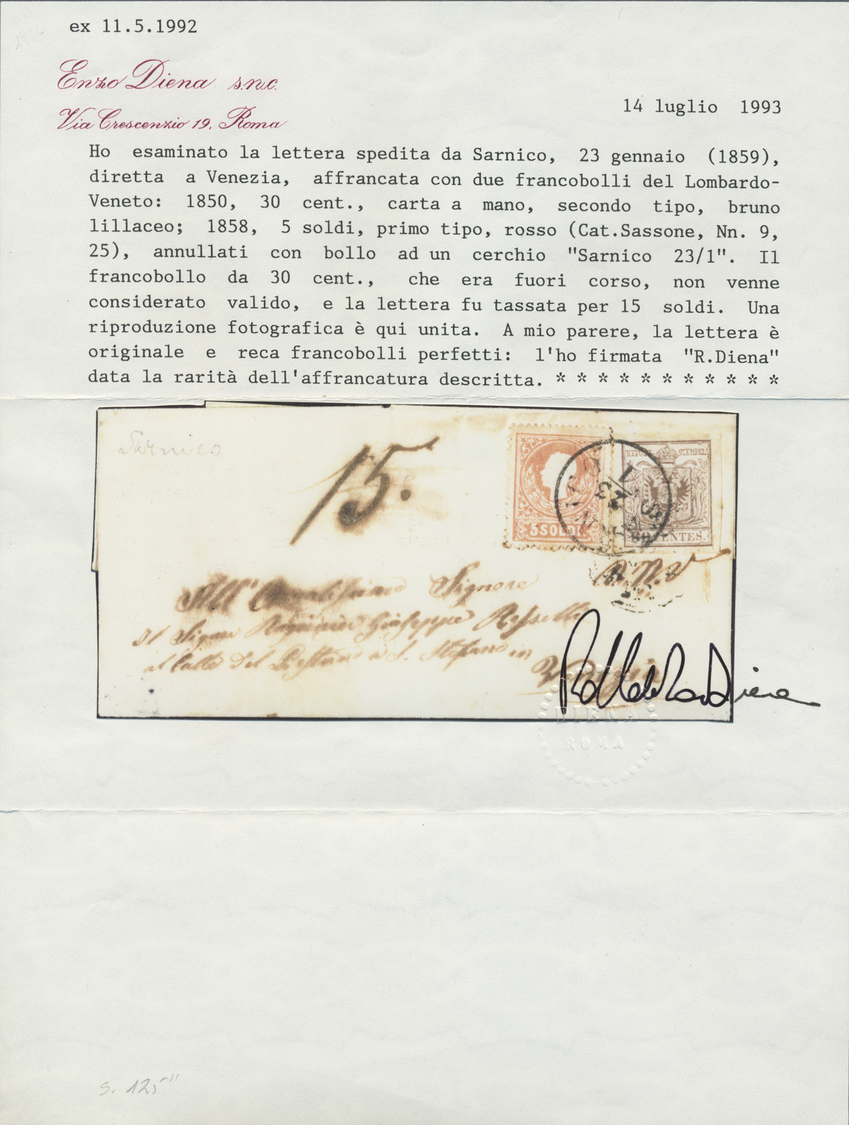 Br Österreich - Lombardei Und Venetien: 1859, 30 C. Braun Ausgabe 1850 Zusammen Mit 5 So. Rot Ausgabe 1858 Auf Br - Lombardy-Venetia