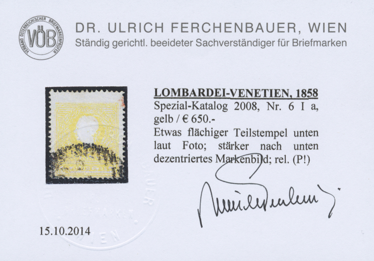 O Österreich - Lombardei Und Venetien: 1858, 1 Soldi Gelb Mit Oben Und Unten Ausgelassenem Zahnloch Sowie Helle - Lombardo-Vénétie