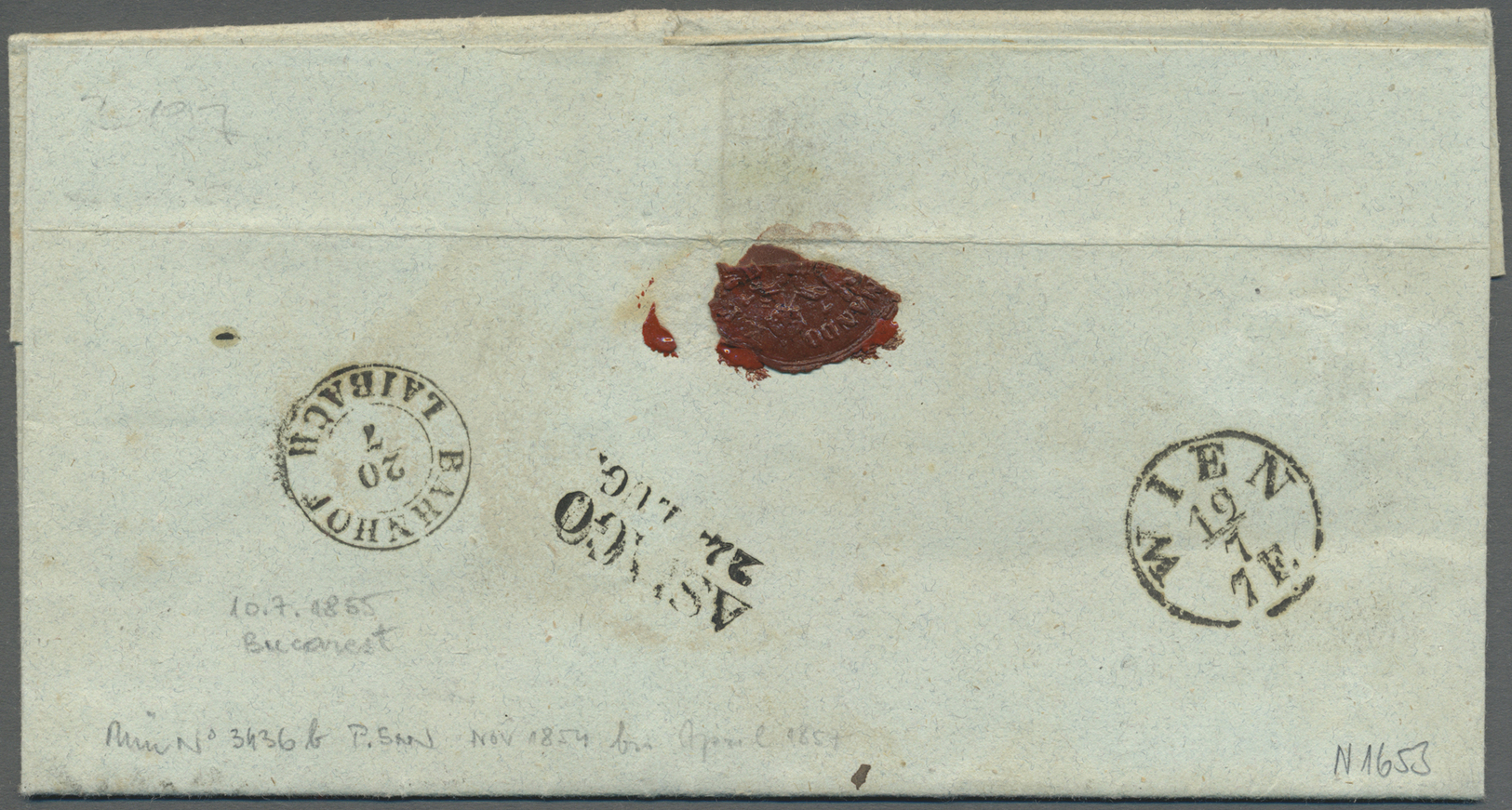 Österreichische Post In Der Levante: 1855, "K.K. FELDPOSTAMT No. 1 12/7" Klar Auf Komplettem Faltbrief Absende - Levant Autrichien