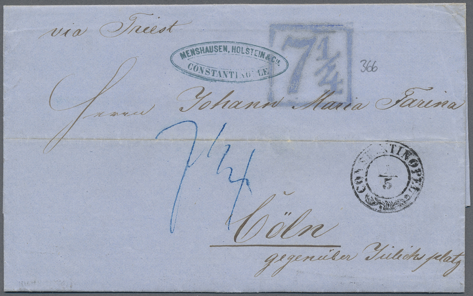 Br Österreichische Post In Der Levante: 1857, Faltbrief Aus CONSTANTINOPEL Mit österreichischem Stempel Mit Ziers - Eastern Austria
