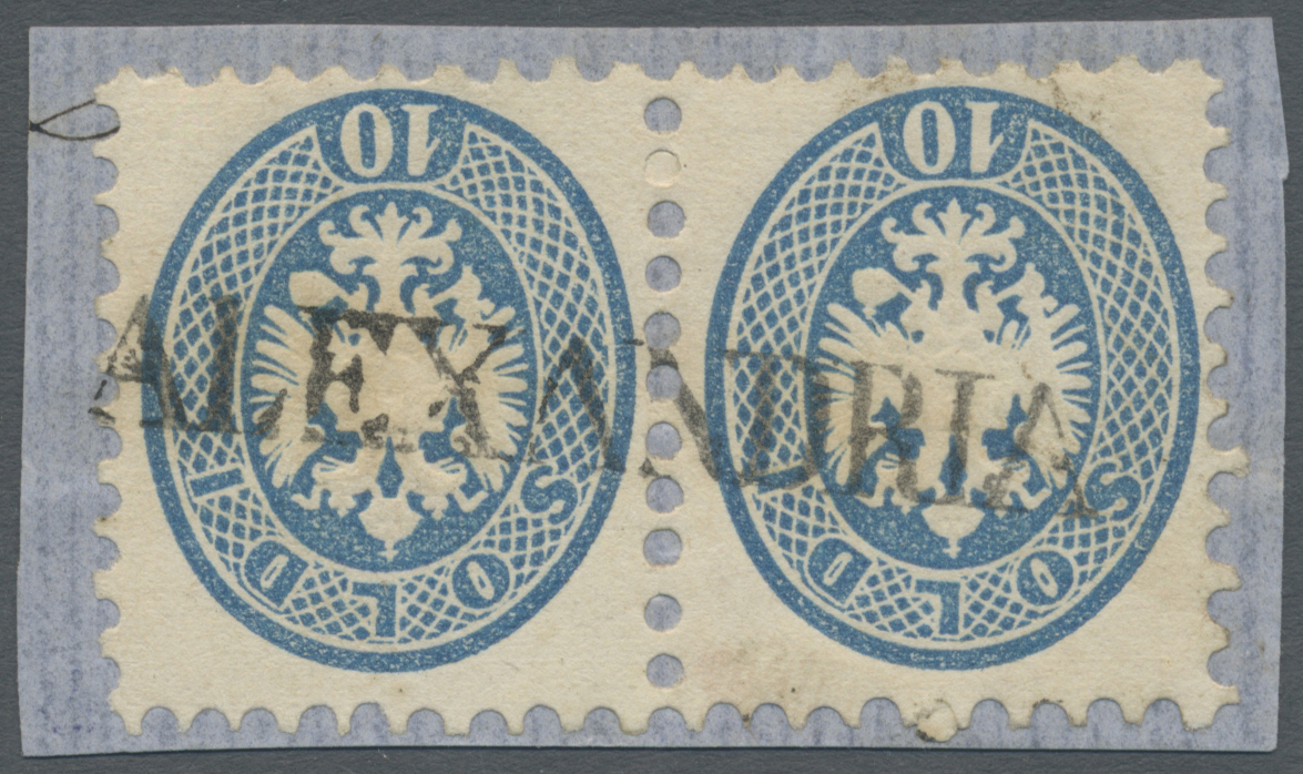 Brrst Österreichische Post In Der Levante: 1864, 10so. Blue, Horiz. Pair On Piece, Neatly Oblit. By Straight Line "A - Eastern Austria