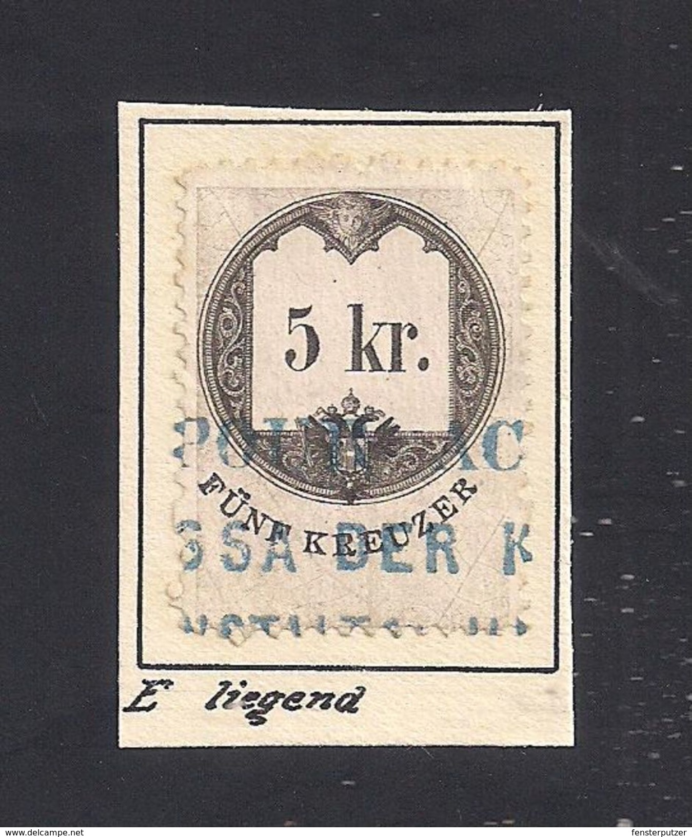 1 Austria Revenue 1866 - 5 Kr. Weißes Papier Gez. 12 + 12 1/2  - Mit WASSERZEICHEN E Liegend - Revenue Stamps