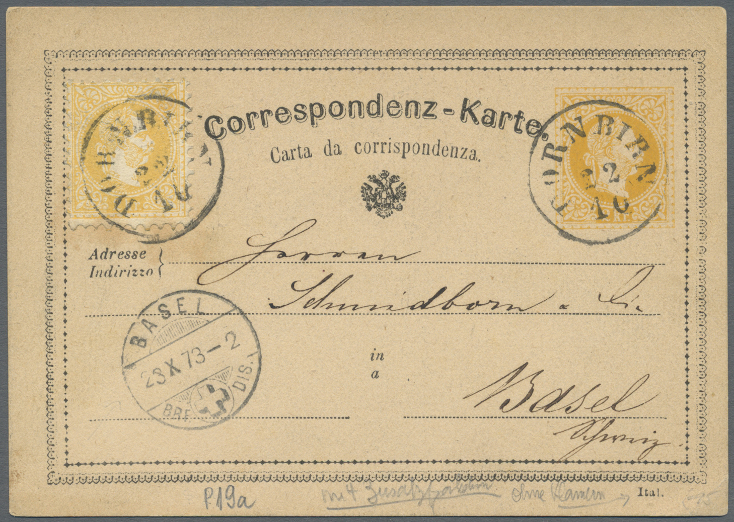 GA Österreich - Ganzsachen: 1867, GA-Karte Medallion Franz Joseph 2 Kr. Gelb (Ital.) Mit Zusatzfrankatur 2 Kr. Gr - Other & Unclassified