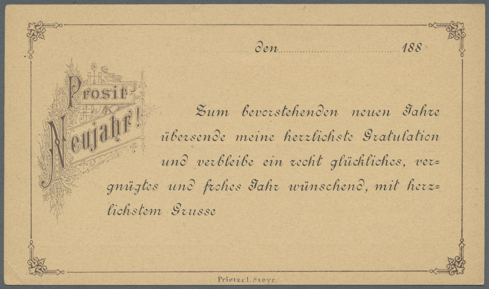 GA Österreich - Ganzsachen: 1875 (ca.), 2 Kreuzer Braun Zudruck-Ganzsachenkarte "Prosit Neujahr! 188...", Ungebra - Other & Unclassified