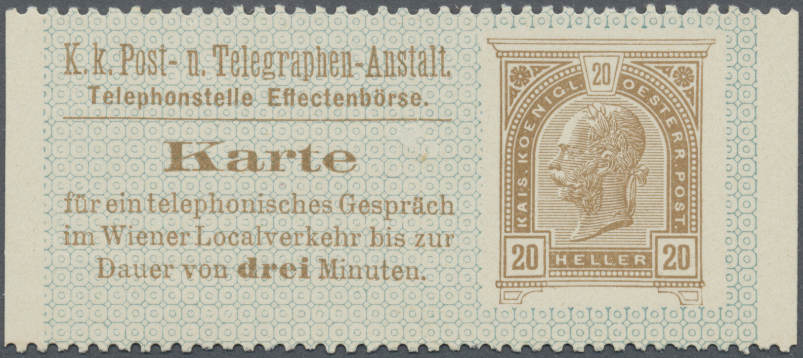 GA Österreich - Ganzsachen: 1900, Telefonkarte Kaiser Franz Joseph 20 H. Braun Sonderausgabe Für Die Wiener Effek - Autres & Non Classés