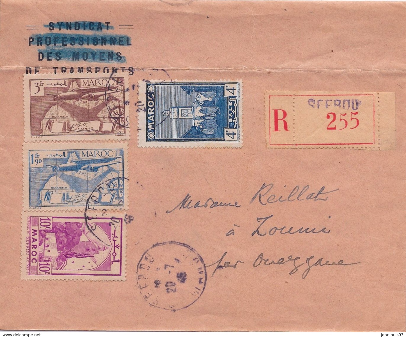 MAROC - LETTRE RECOMMANDEE SEFROU POUR ZOUMI 1946 - Covers & Documents