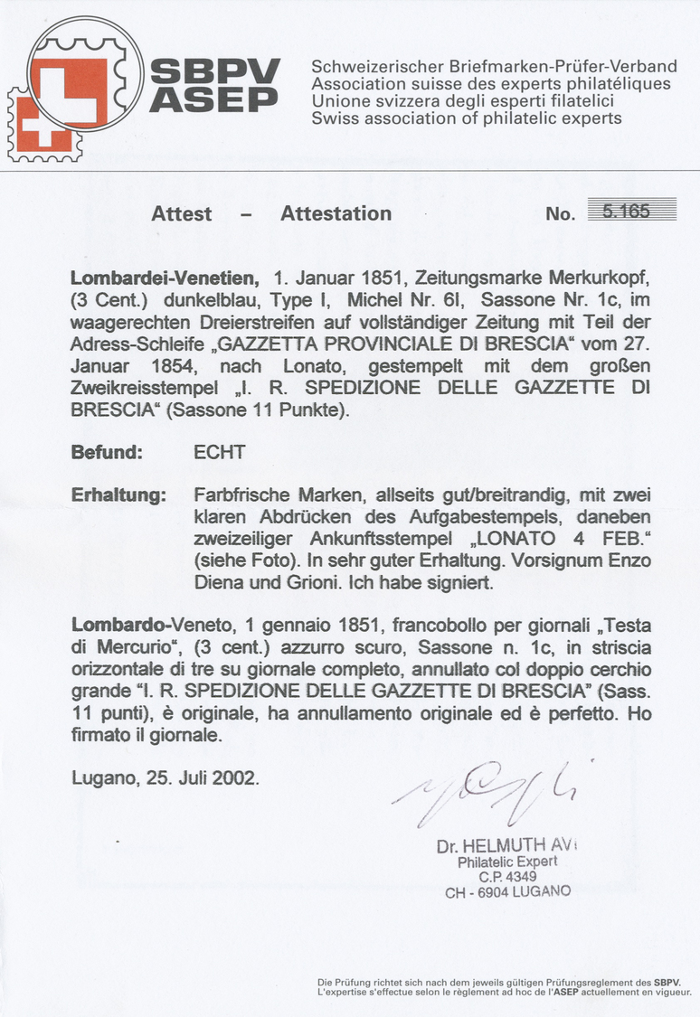 Br Österreich - Stempel: "I.R. SPEDIZIONE DELLE GAZZETTE DI BRESCIA" (Lombardei-Venetien), Klarer Und Sehr Selten - Franking Machines (EMA)