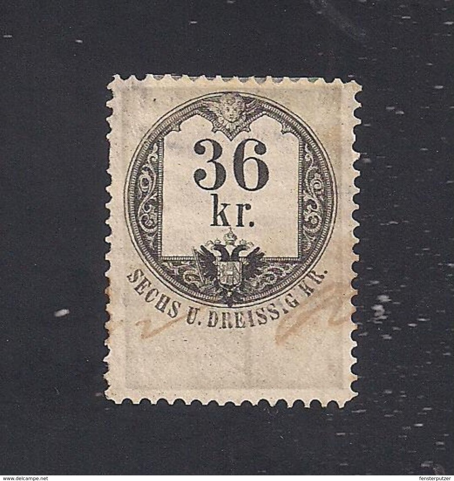 1 Austria Revenue 1866 - 36 Kr. Weißes Papier Gez. 12 + 12 1/2  - Mit WASSERZEICHEN - Steuermarken