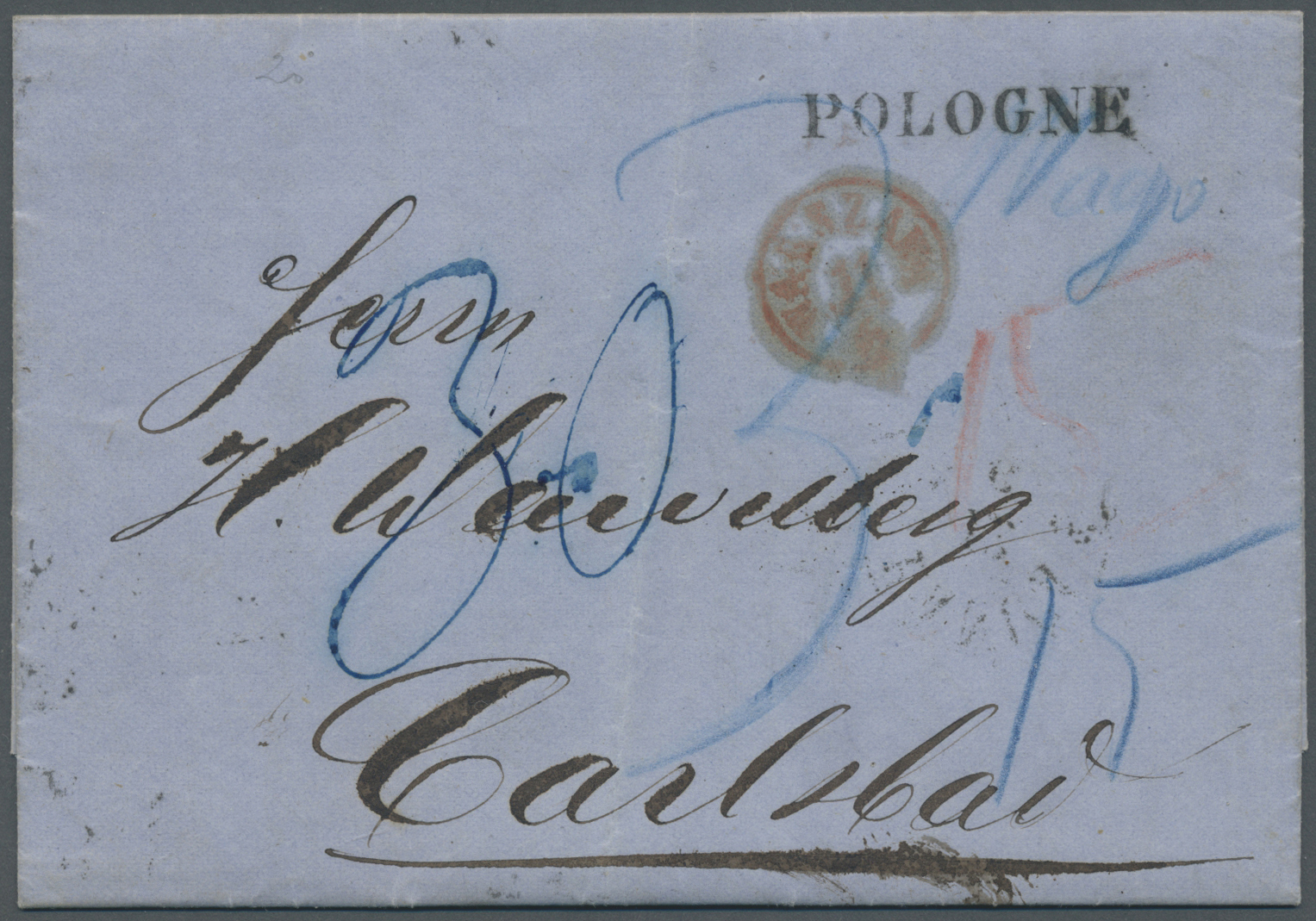 Br Polen - Vorphilatelie: 1862, "WARSZAWA 11.6." In Red On Folded Letter Via Krakowa With Straight Line "POLOGNE" - ...-1860 Prephilately