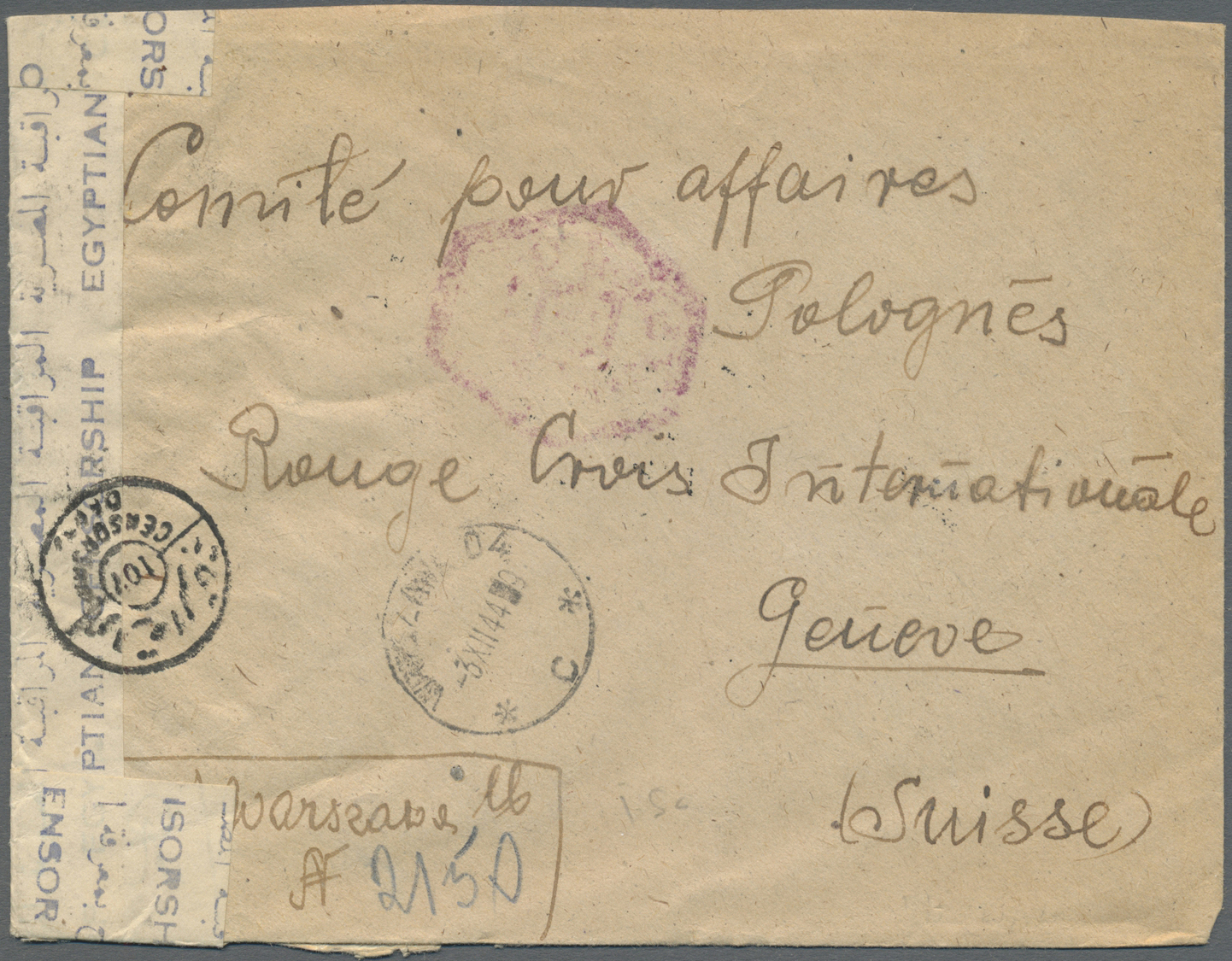 Br Polen: 1944. Registered Envelope Addressed To 'Committee Pour Affaires Polognes, Croix Rouge International, Ge - Lettres & Documents