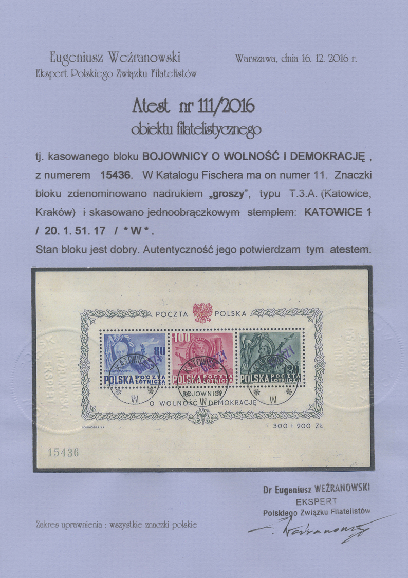 O Polen: 1950, Blockausgabe Verfassung Der USA Mit Handstempel-Aufdruck "groszy" Und Sauberer Entwertung "KATOWI - Lettres & Documents