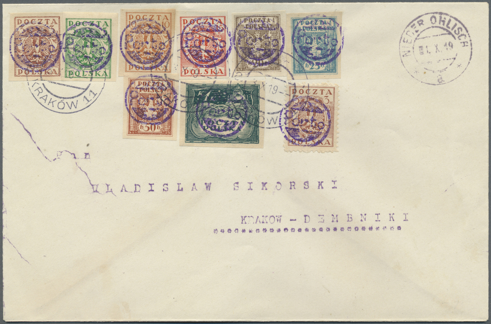 Br Polen - Portomarken: 1919, 3 H To 1 Kr. Imperforated And 3 H Perforated With Round Violet Imprint "Porto" On H - Taxe