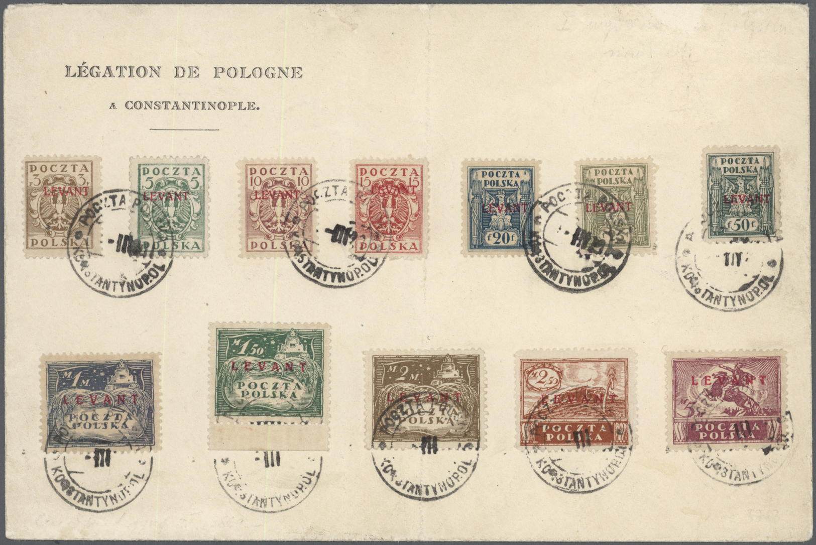 Br Polen - Post In Der Levante: 1919, 3 F.- 5 M. With Overprint "LEVANTE", Complete Set Tied By Cds. "POCZTA POLS - Levant (Turquie)