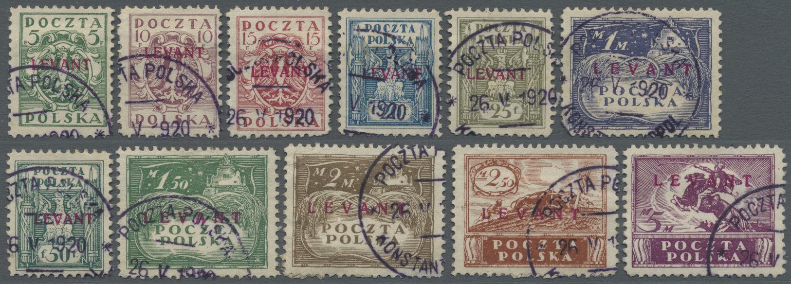 O Polen - Post In Der Levante: 1919, 5 F. - 5 M. Konsulatspost In Der Türkei, Marken Polens Mit Kirschrotem Aufd - Levant (Turkey)