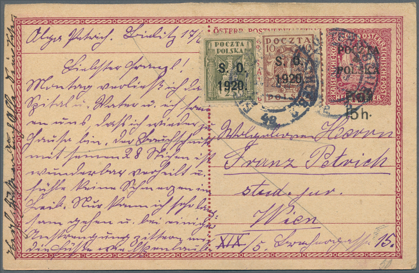 GA Polen - Ganzsachen: 1920, Polish Stationery Used In Plebiscite Area East Silesia (Bielsko-Biała), Two Cards 15 - Entiers Postaux
