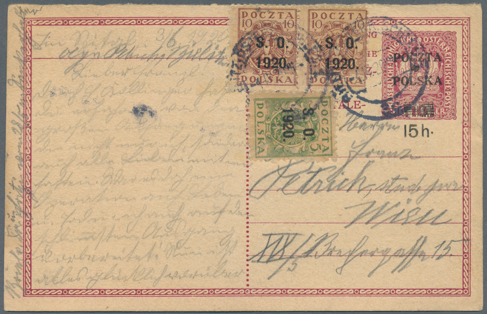 GA Polen - Ganzsachen: 1920, Polish Stationery Used In Plebiscite Area East Silesia (Bielsko-Biała), Two Cards 15 - Entiers Postaux