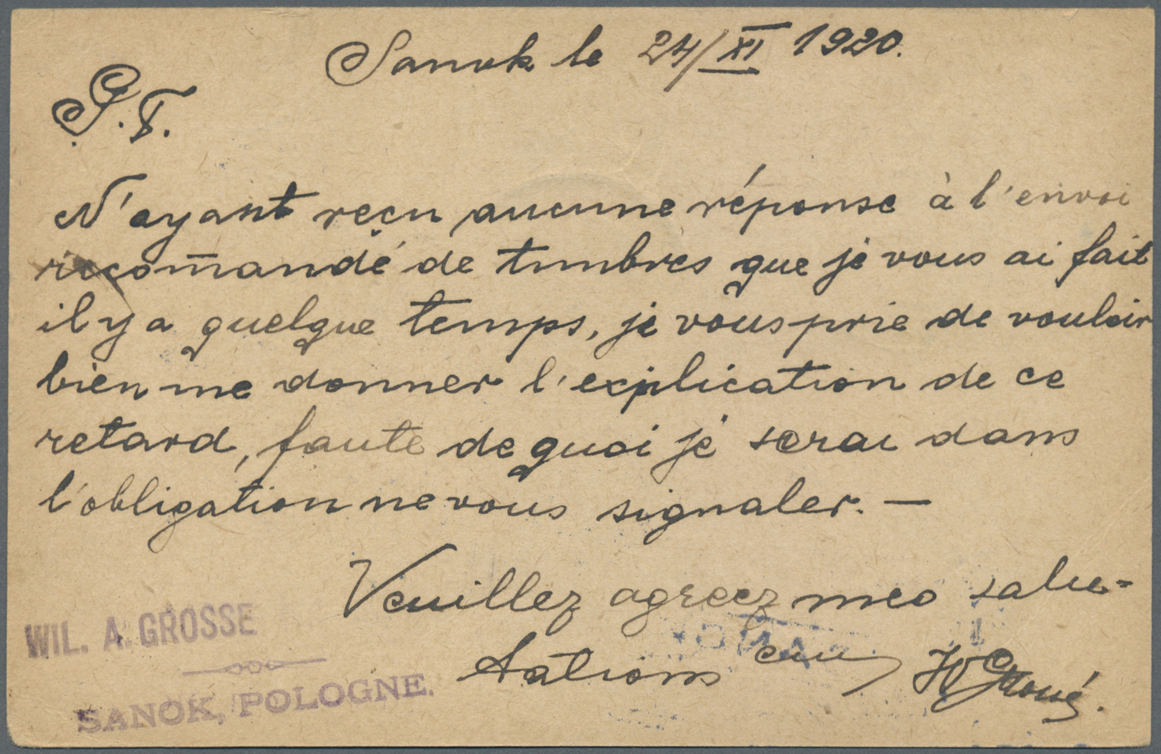 GA Polen - Ganzsachen: 1920, 50 (75) F. Postal Stationery Card With Additinoal Franking Vertical Pair 1,50 Kr. Br - Entiers Postaux