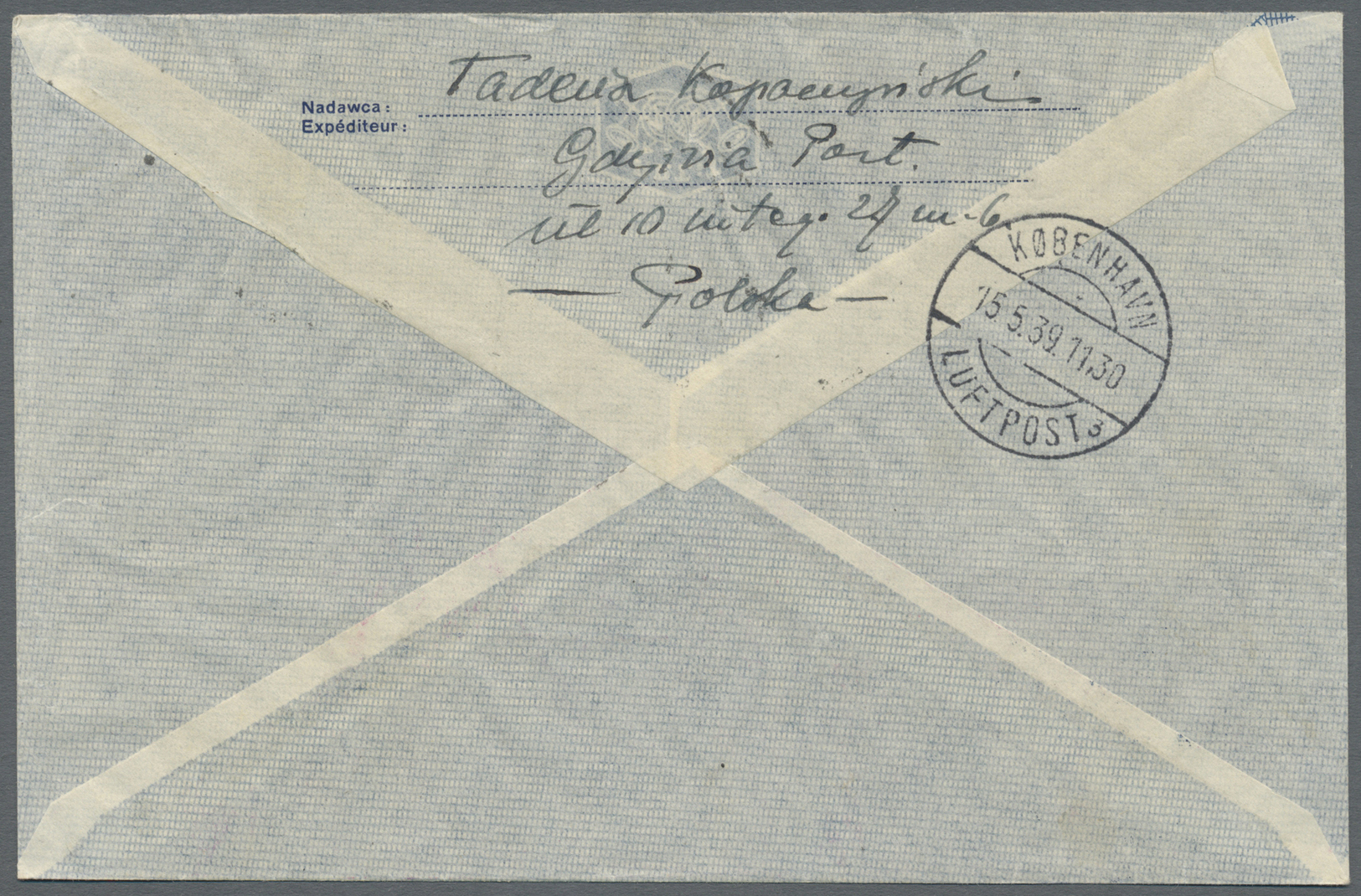 GA Polen - Ganzsachen: 1939, Uprated 55 Gr. Airmail Stat. Envelope Sent By First Flight From GDYNIA-PORT POLSKI 1 - Entiers Postaux