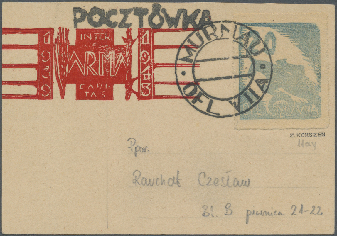 Br Polen - Lagerpost: Murnau: 1943, 20 F. Springreiter Hellblau Mit Lagerstempel "MURNAU" Auf Postkartenvordruck - Other & Unclassified