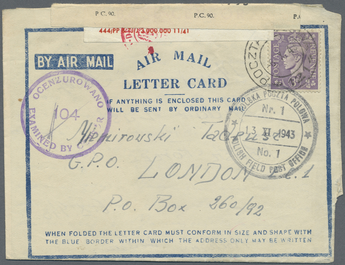 Br Polen - Besonderheiten: 1943/1946, Five Mostly Different Formular Air Letters Each Bearing KGVI 3d. Pale Viole - Other & Unclassified