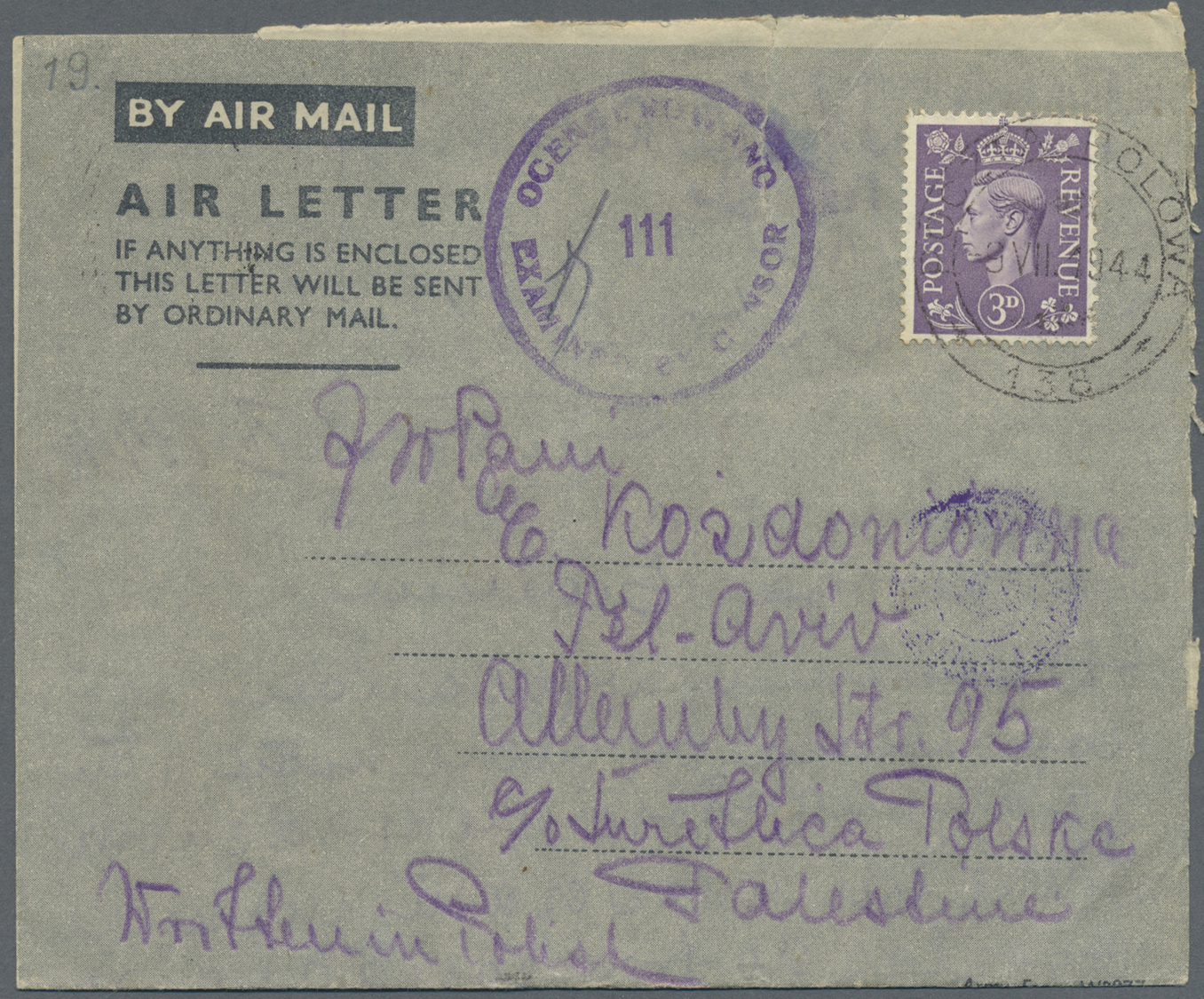 Br Polen - Besonderheiten: 1943/1946, five mostly different formular Air Letters each bearing KGVI 3d. pale viole