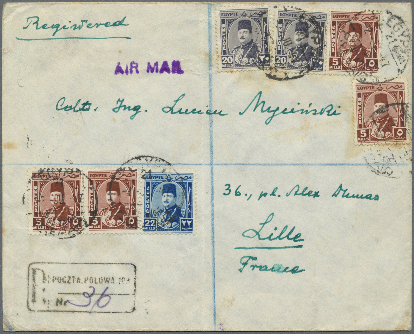 Br Polen - Besonderheiten: 1947. Registered Air Mail Envelope (fold/stains) Written From Polish Forces 'M.E. 623' - Autres & Non Classés