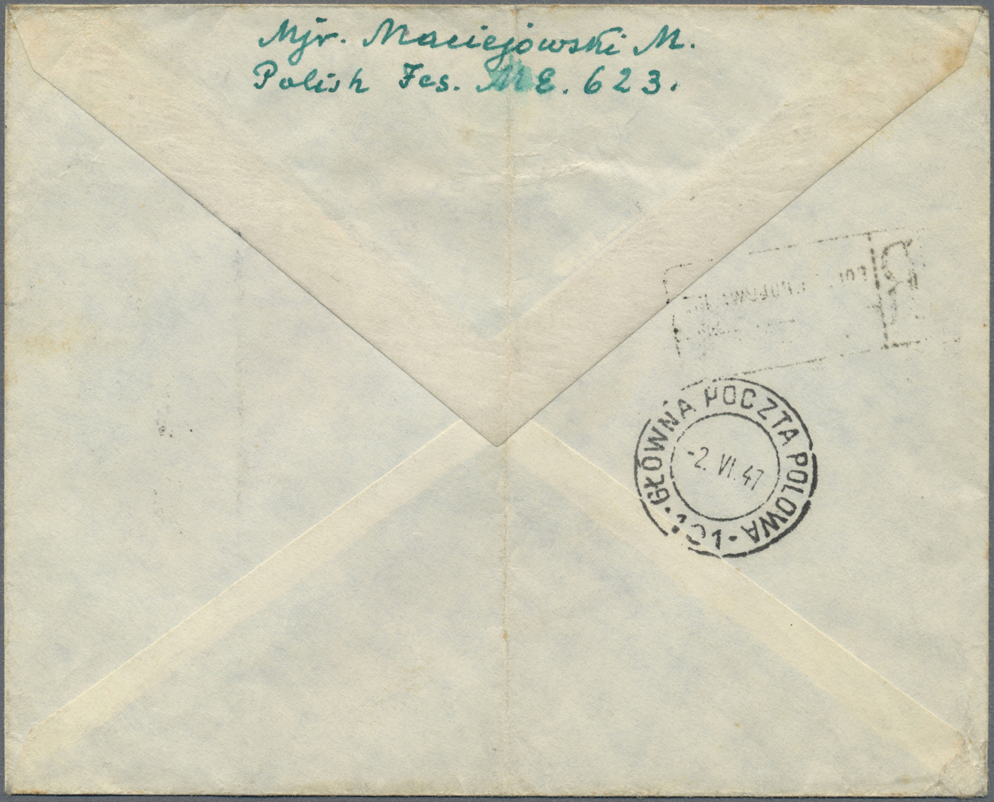 Br Polen - Besonderheiten: 1947. Registered Air Mail Envelope (fold/stains) Written From Polish Forces 'M.E. 623' - Autres & Non Classés