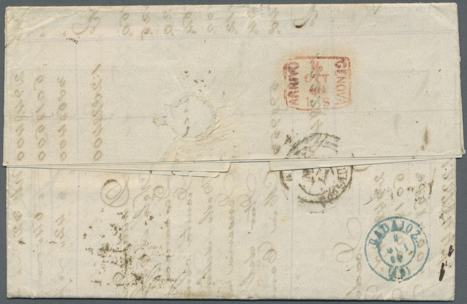 Br Portugal: 1857/1860, Two Items 25 R Rose And One 25 R Blue On Two Folded Letters From LISBOA Via BADAJOZ/Spain - Covers & Documents