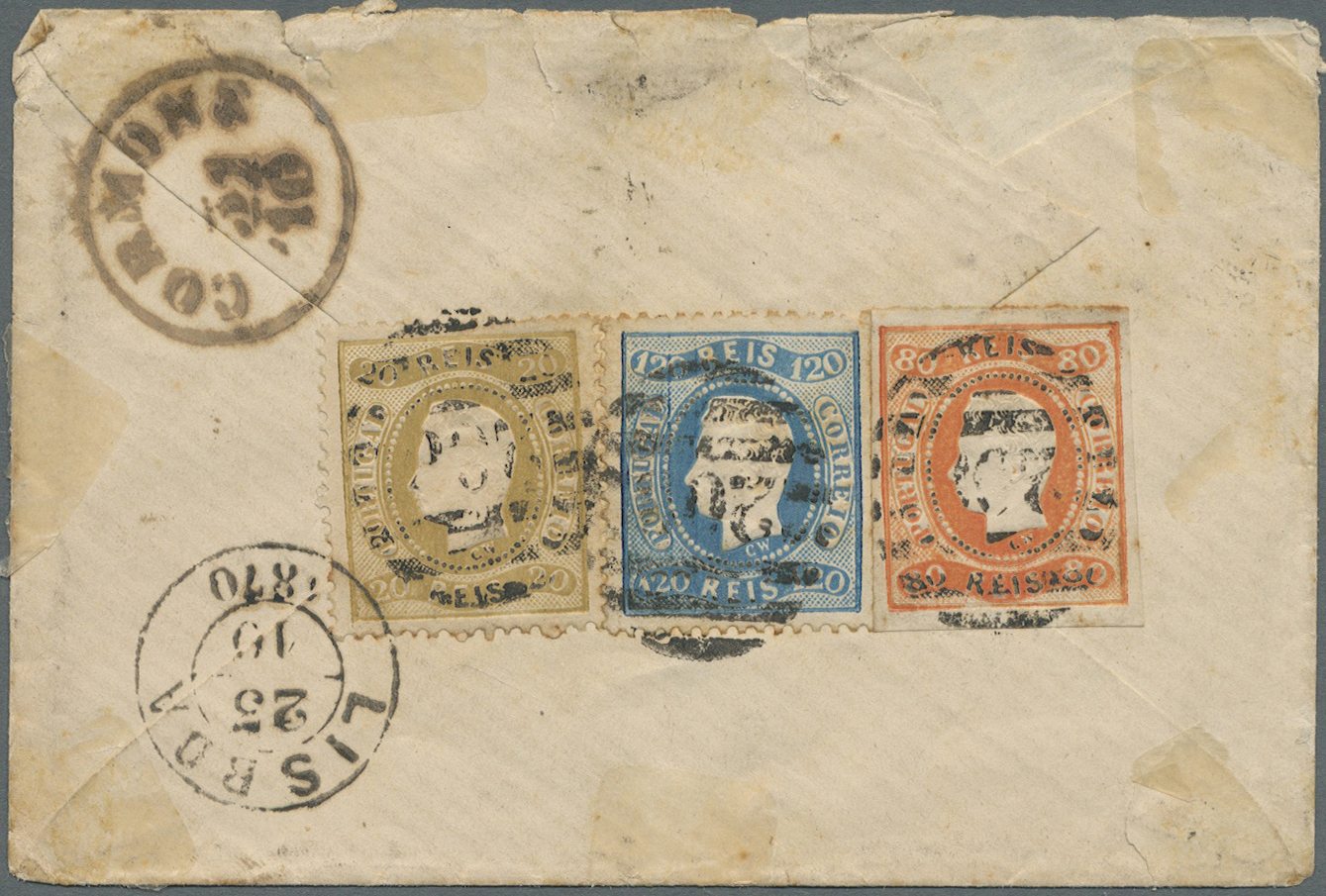 Br Portugal: 1870. Envelope (soiled, Raughly Opened And A Few Small Tears) Addressed To Austria Bearing SG 44, 80 - Lettres & Documents