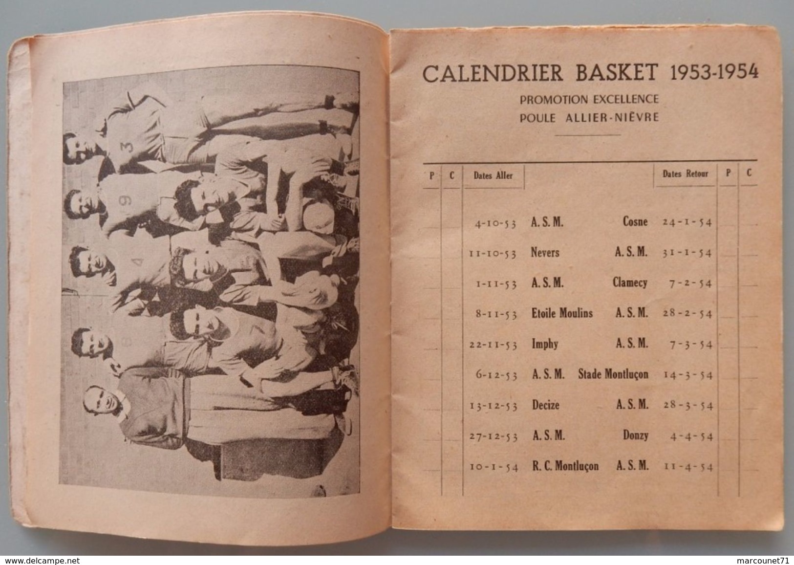 PETIT CALENDRIER ASSOCIATION SPORTIVE MOULINOISE 1953 1954 ASM FOOTBALL MOULINS PUBLICITÉ LOCAL ARTISANT - Petit Format : 1941-60