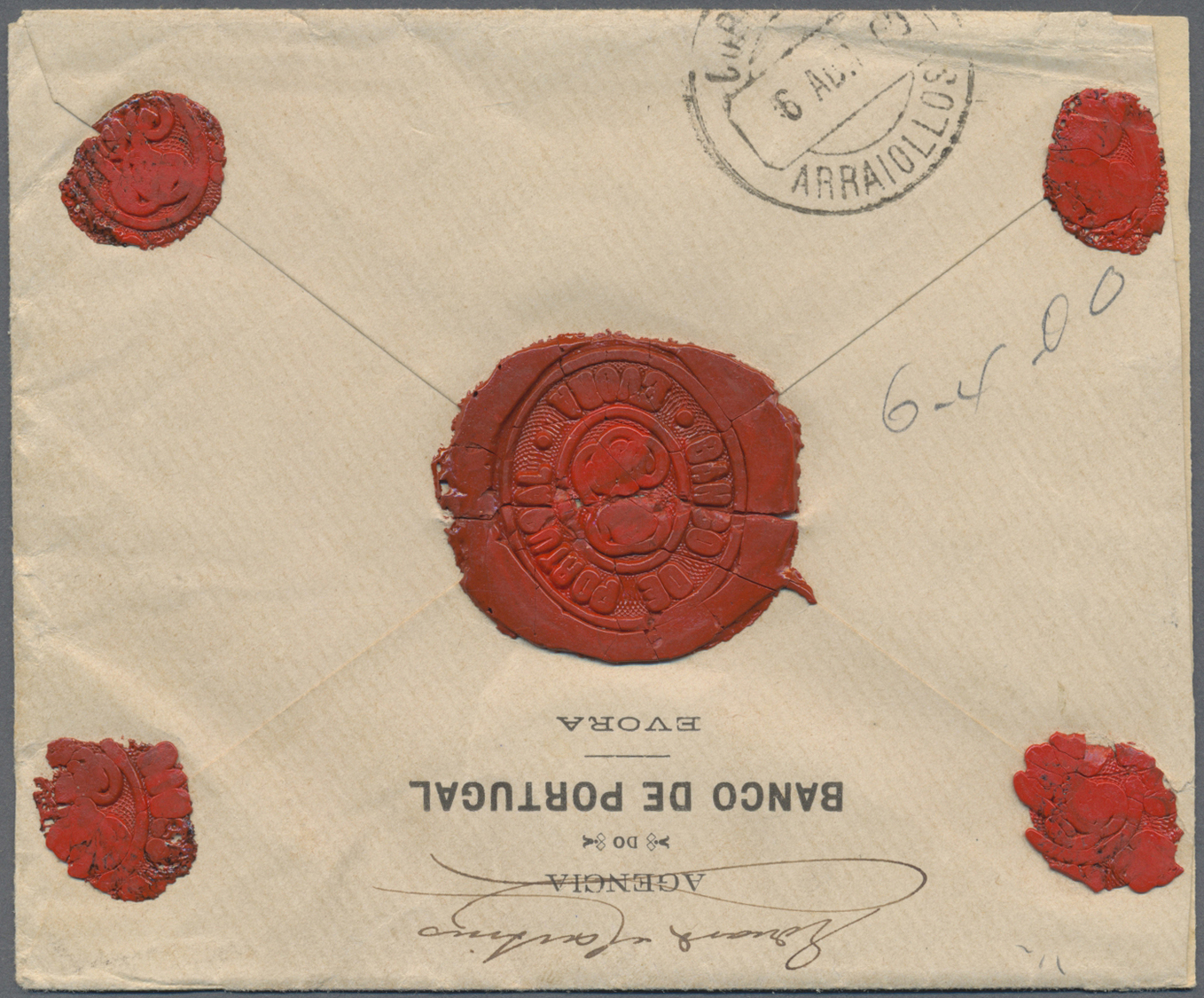 Br Portugal: 1900. Registered Envelope To Arraiollos Bearing Yvert 135, 75c Rose Tied By Evora Date Stamp With Bo - Lettres & Documents