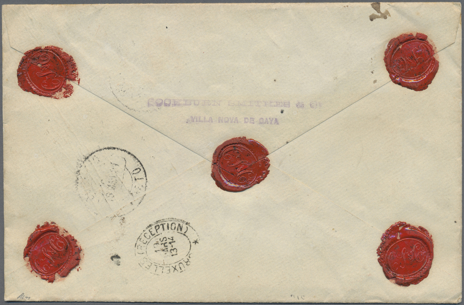 Br Portugal: 1901. Registered Envelope To Belgium Bearing Yvert 131, 25c Rose (pair) And Yvert 134, 65c Green/blu - Lettres & Documents