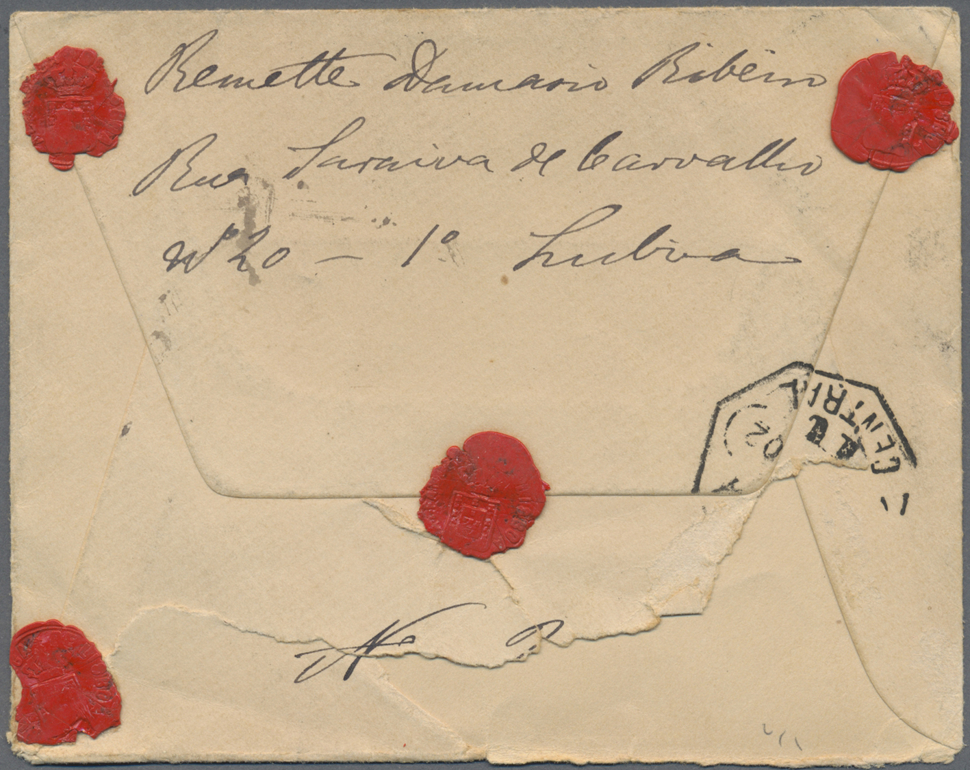 Br Portugal: 1902. Registered Envelope To Switzerland Bearing Yvert 128, 15c Green And Yvert 138, 100r Blue Tied - Covers & Documents