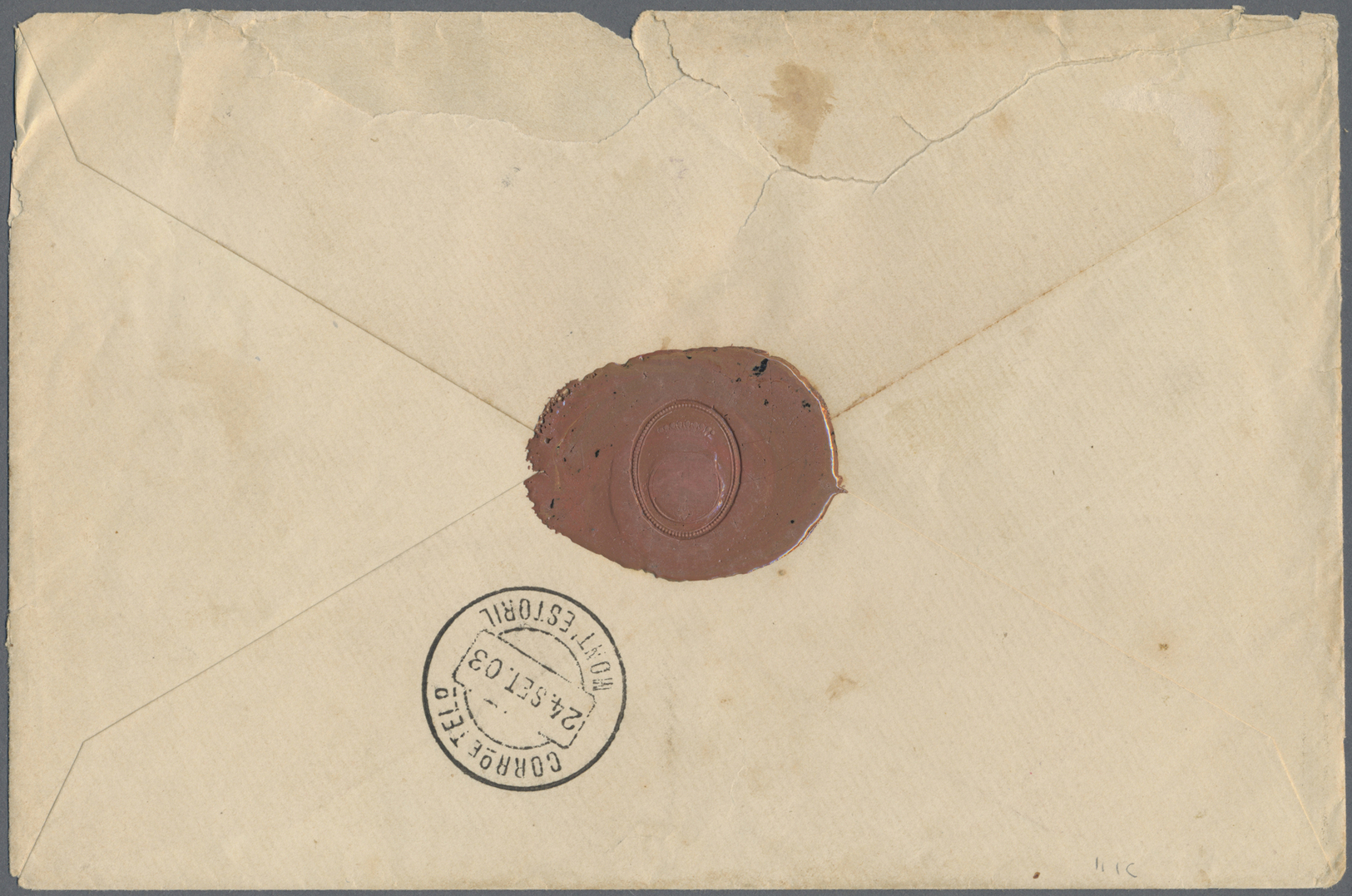 Br Portugal: 1903. Registered Envelope (stains And Tears) To Mont Estoril Bearing Yvert 129, 20r Violet And Yvert - Lettres & Documents