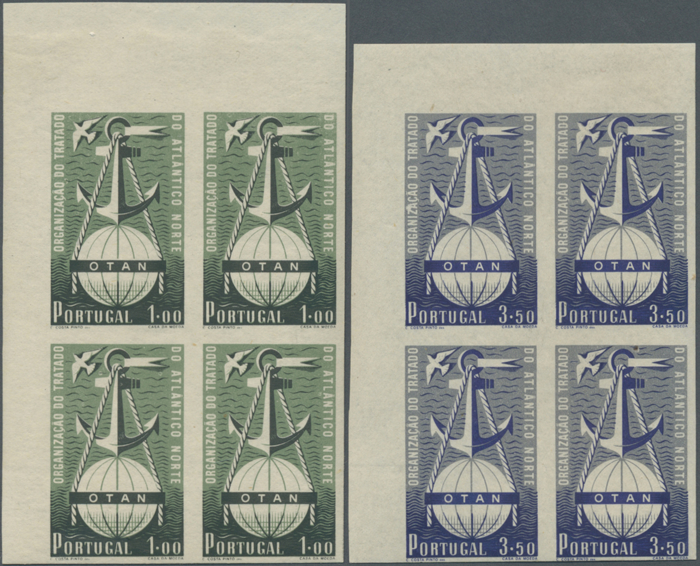 ** Portugal: 1952. Complete Set (2 Values) "North Atlantic Treaty Signing, 3rd Anniversary" In IMPERFORATE Corner - Covers & Documents