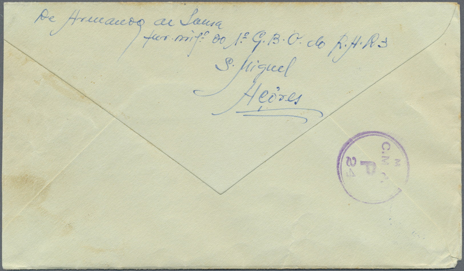 Br Portugal - Azoren: 1945. Unstamped Envelope Written From S. Miguel To Lisbon Cancelled By 'Expedicao Militar A - Açores