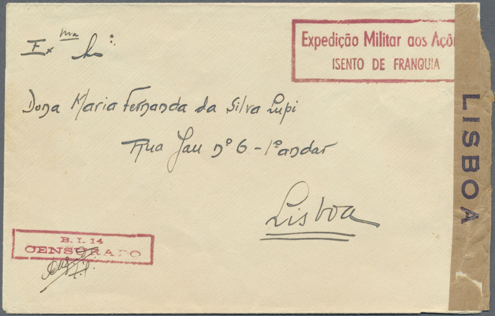 Br Portugal - Azoren: 1946. Roughly Opend Unstamped Envelope Written From S. Miguel To Lisbon Cancelled By Boxed - Açores