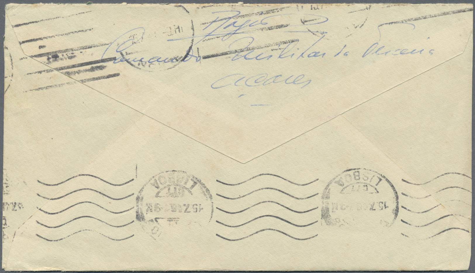 Br Portugal - Azoren: 1946. Unstamped Envelope Written From Angra To Lisbon Cancelled Angra Do Heroismo Double Ri - Azores