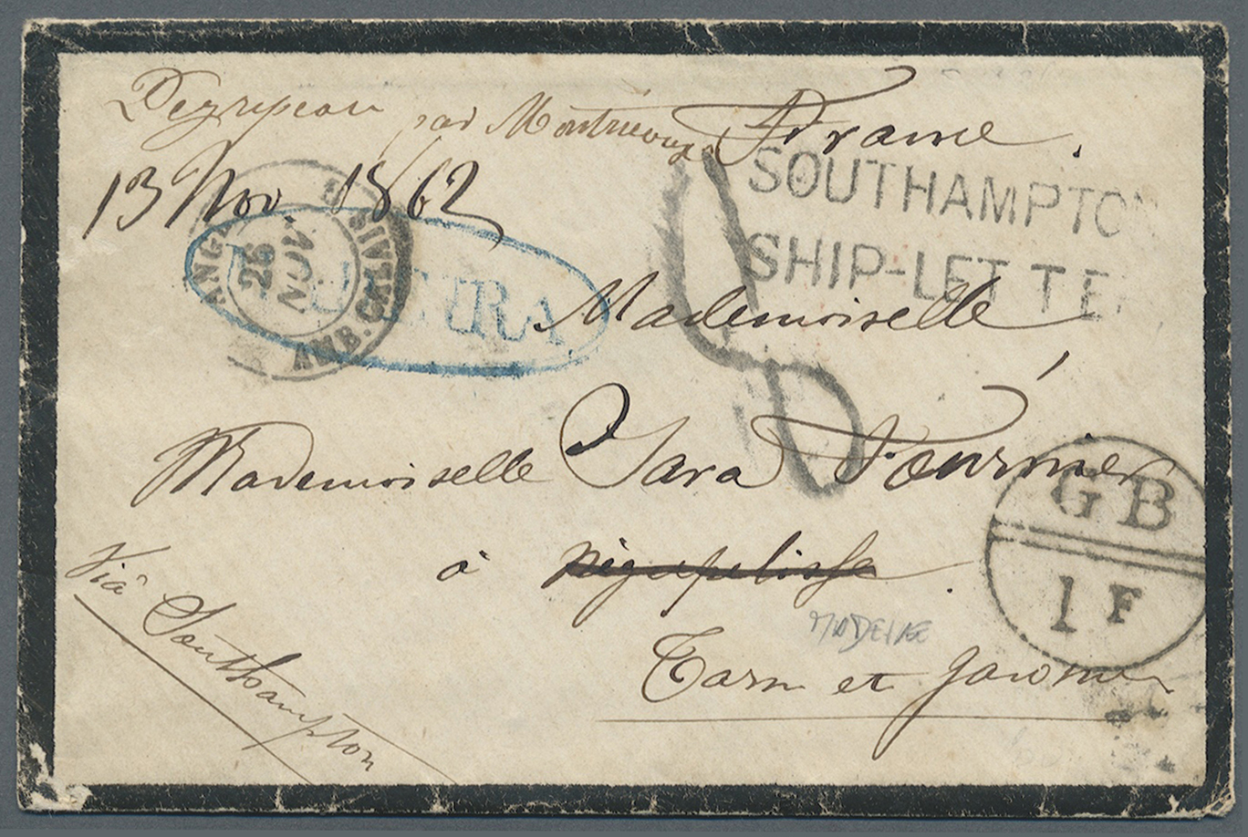 Br Portugal - Madeira: 1862. Stampless Mourning Envelope With Full Content Addressed To France Written From The F - Madeira