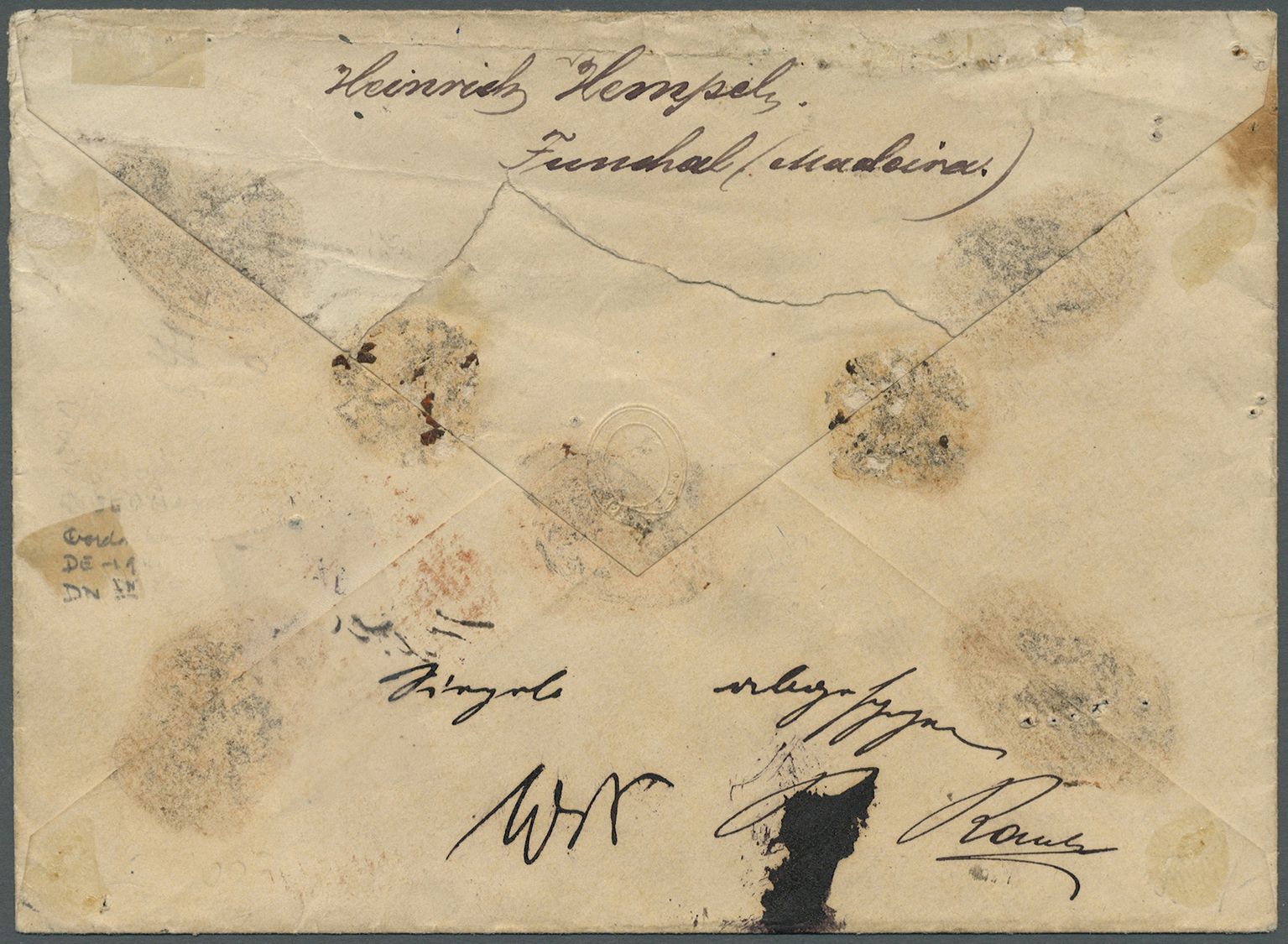 GA Portugal - Madeira: 1876. Registered Envelope (soiled) Addressed To Austria Bearing Madeira SG 46, 5r Black, S - Madeira
