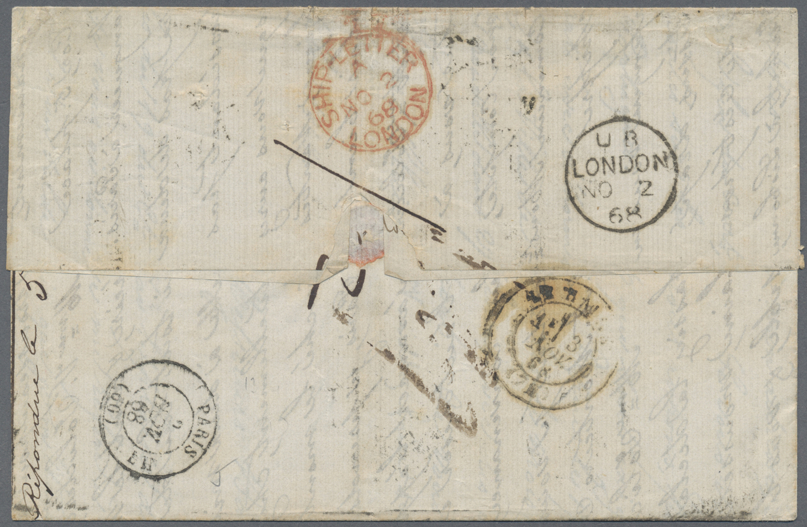 Br Portugal - Madeira - Funchal: 1868. Stampless Envelope To France Written From Maderia Dated 25th October Cacel - Funchal